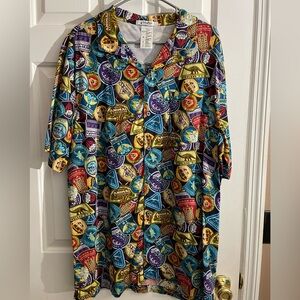 Men's X Large (XL) Disney Parks travel stickers collage button down camp shirt.